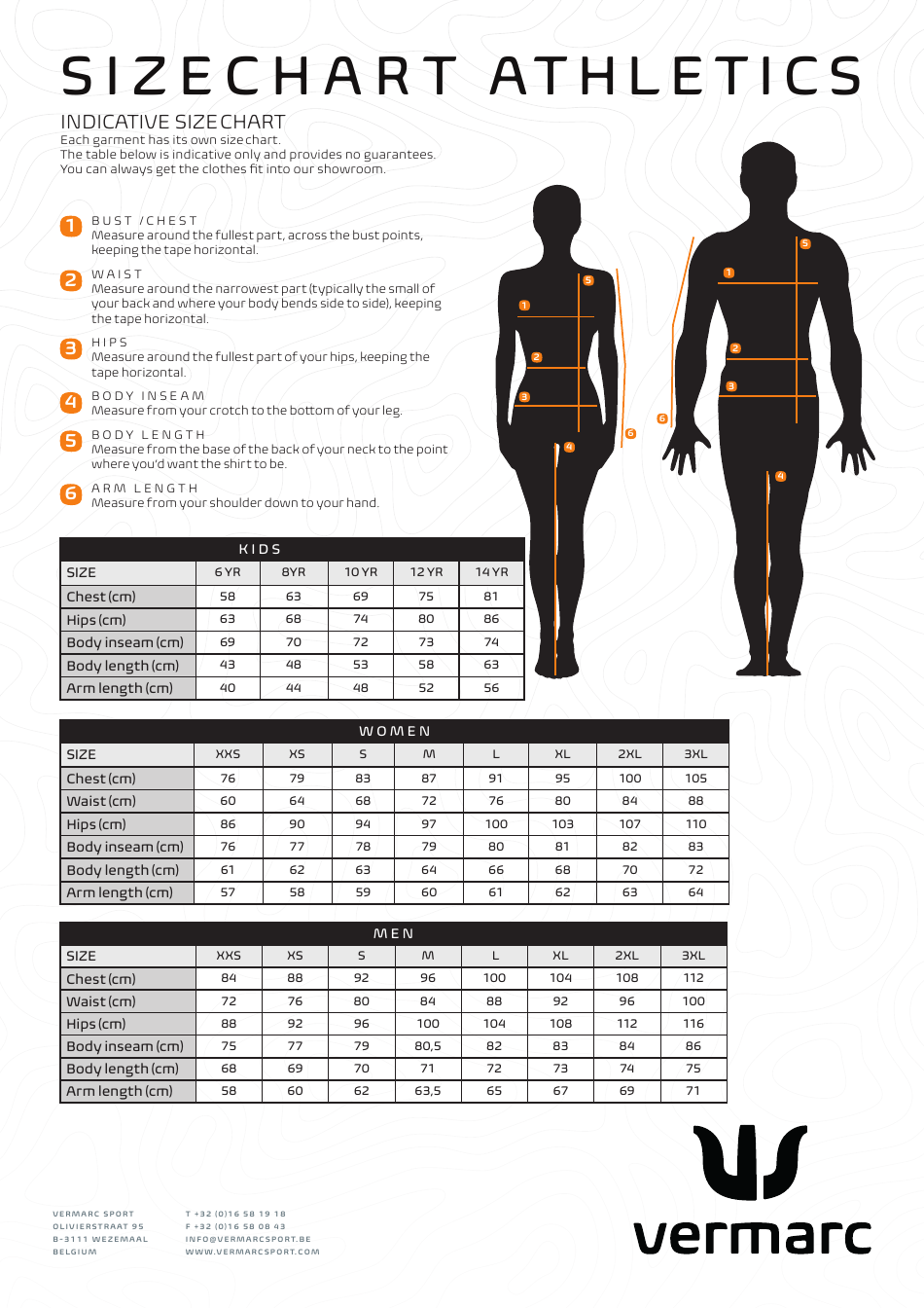 Cycling & Athletics Size Chart - Vermarc Download Printable PDF ...