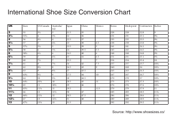 Document preview: International Shoe Size Conversion Chart - Black and White