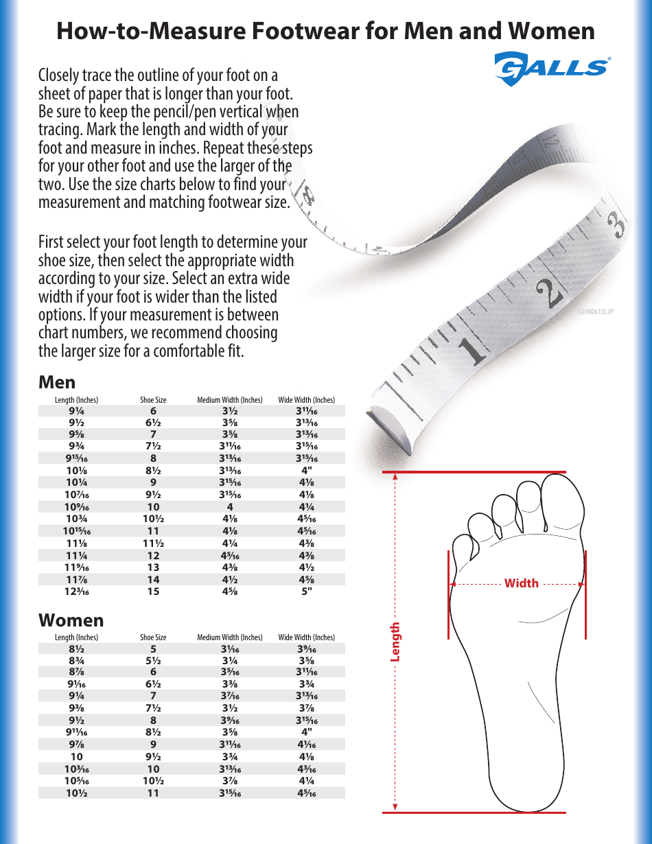 Footwear Measurement Chart for Men and Women, Page 1