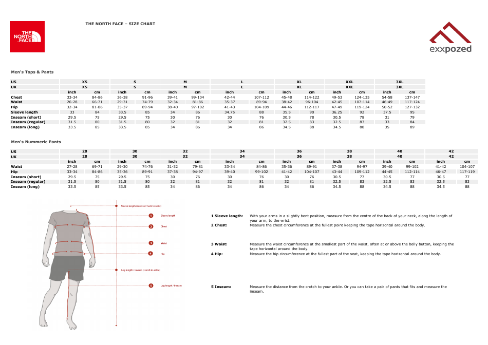Clothing Size Charts - the North Face, Page 1