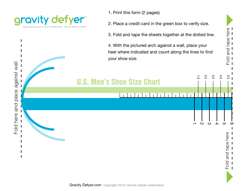U.S. Men's Shoe Size Chart Template - Gravity Defyer