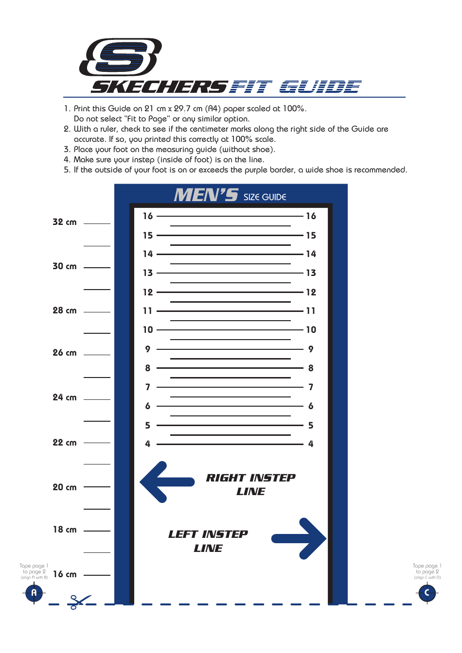 Mens Foot Size Chart - Skechers (32), Page 1