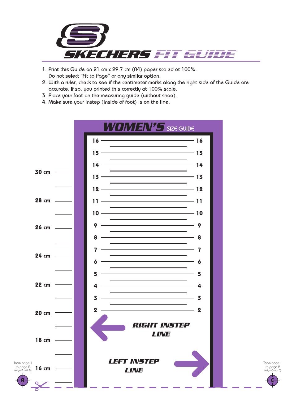 Womens Foot Size Measuring Chart - Skechers, Page 1