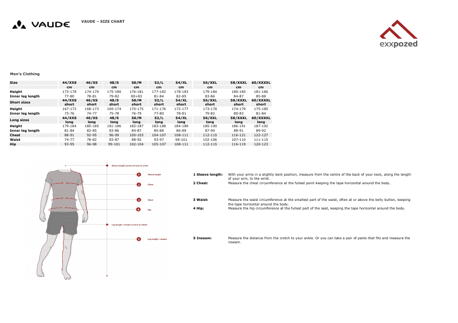 Clothing and Accessories Size Charts - Vaude