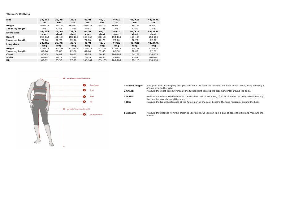 Clothing and Accessories Size Charts - Vaude, Page 4