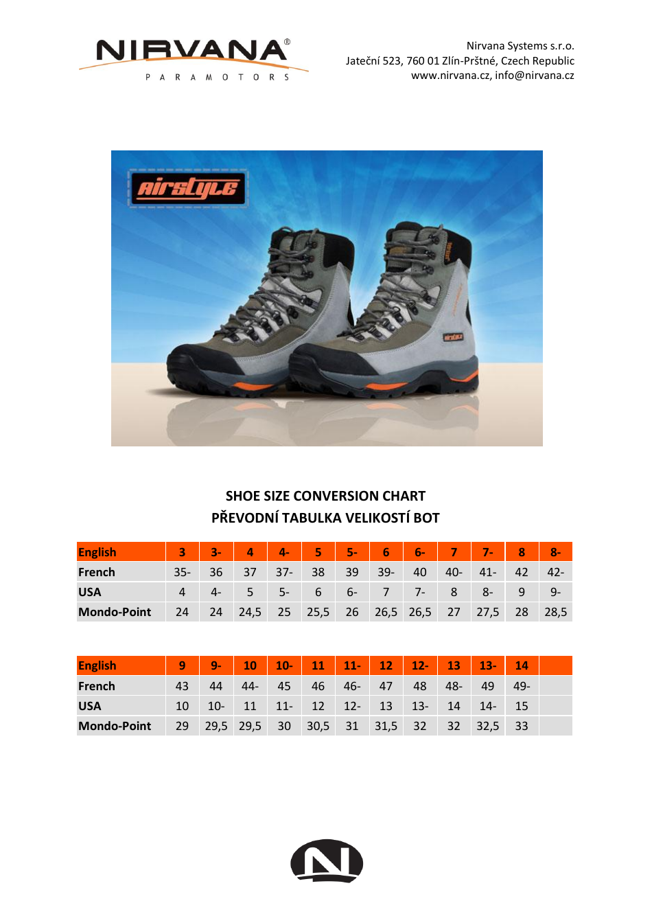 Shoe Size Conversion Chart (English / Polish), Page 1