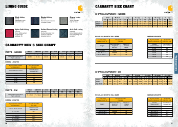 Document preview: Men's and Women's Size Chart - Carhartt