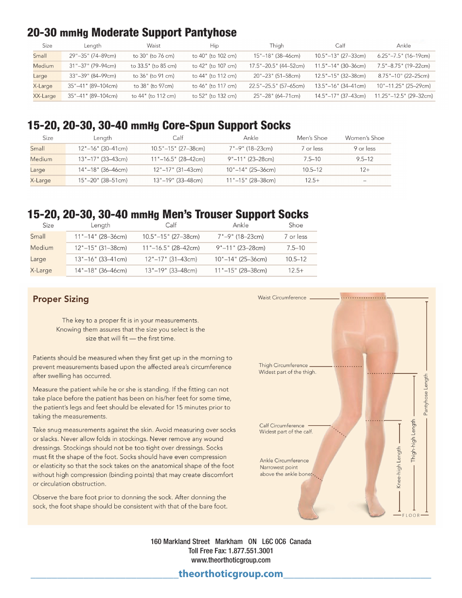 Compression Hosiery Sizing Chart Therafirm Download Printable PDF