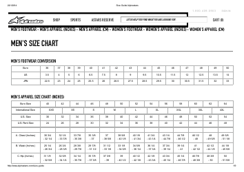 Document preview: Alpine Footwear and Apparel Ski Size Chart