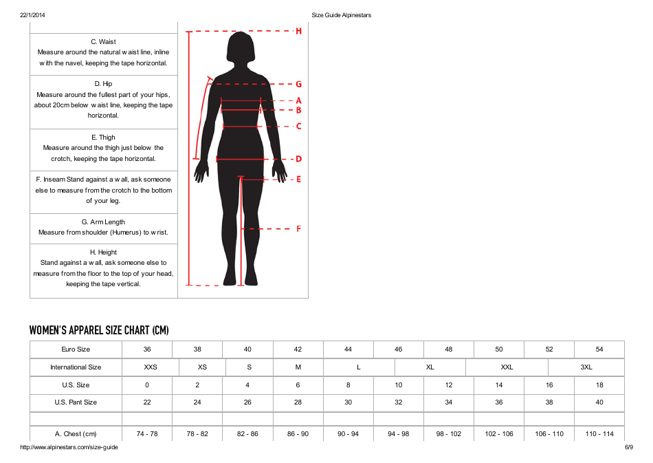 Alpine Footwear and Apparel Ski Size Chart Download Printable PDF ...