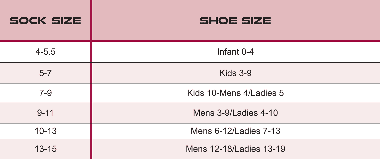 Children's sock deals size chart