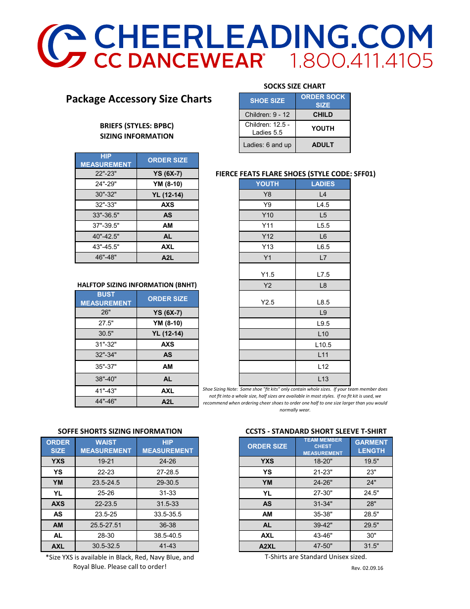 Cheerleading Accessory Size Charts Download Printable PDF Templateroller