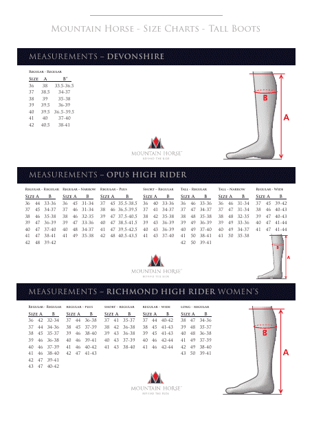 Horse Riding Boots Sizing Charts