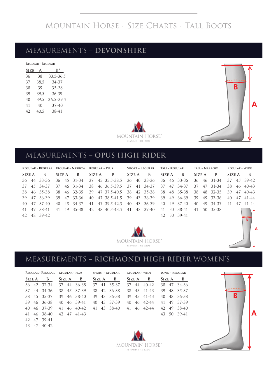 Horse Riding Boots Sizing Charts, Page 1