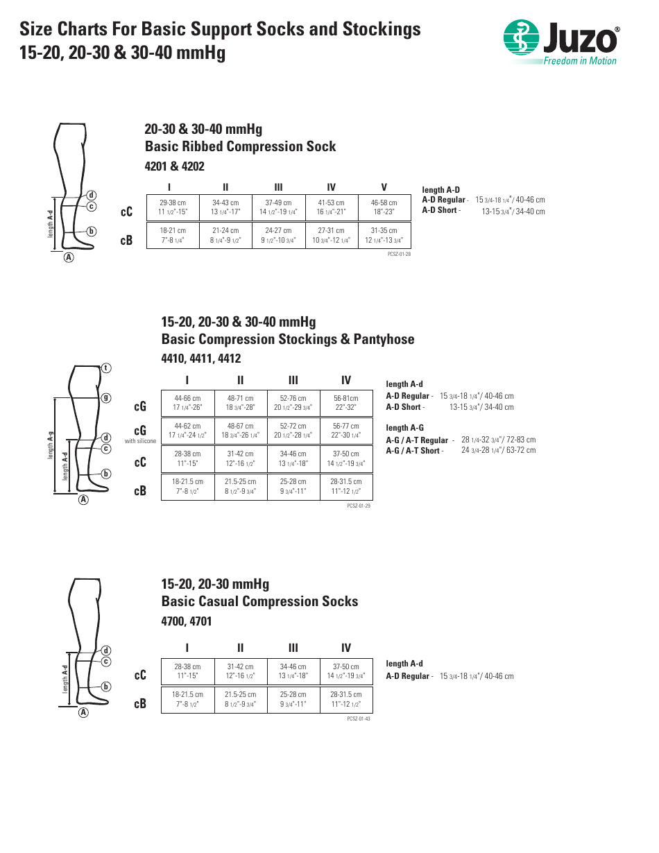 Support Socks Size Charts Download Printable PDF | Templateroller