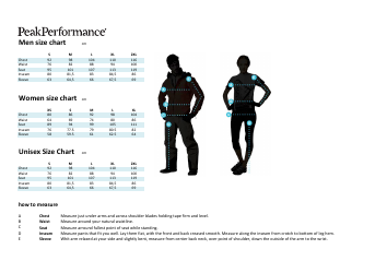 Document preview: Alpine Ski Apparel Size Chart - Peak Performance