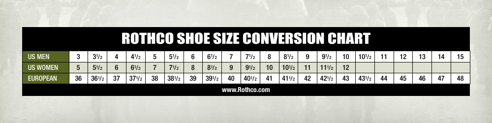 Document preview: Shoe Size Conversion Chart - Rothco