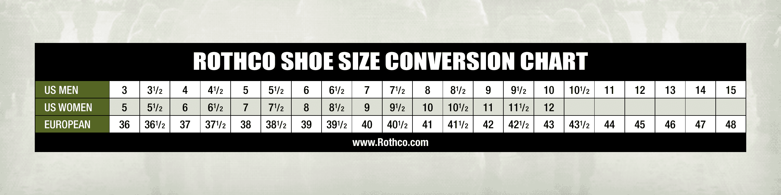 Shoe Size Conversion Chart - Rothco