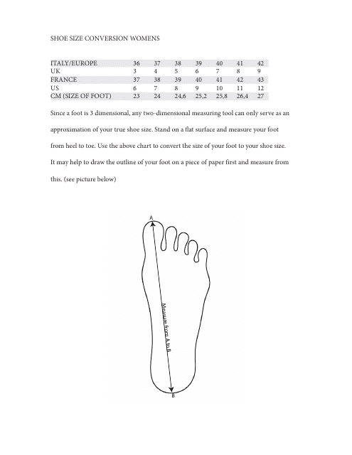 Women's Shoe Size Conversion Chart Download Pdf