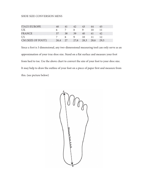 Men's Shoe Size Conversion Chart