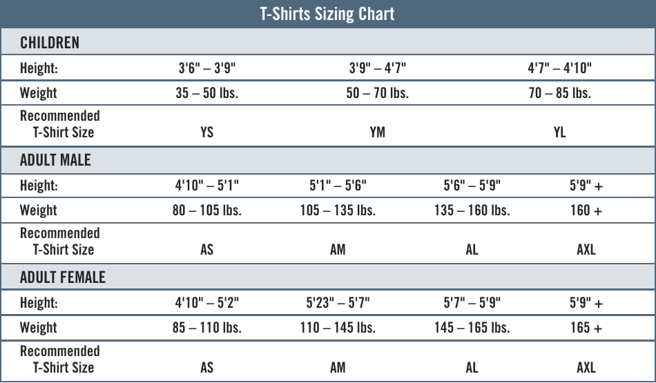 T-Shirts Sizing Chart Download Printable PDF | Templateroller