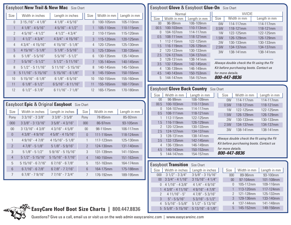 Hoof Boot Size Charts Easycare Download Printable PDF Templateroller