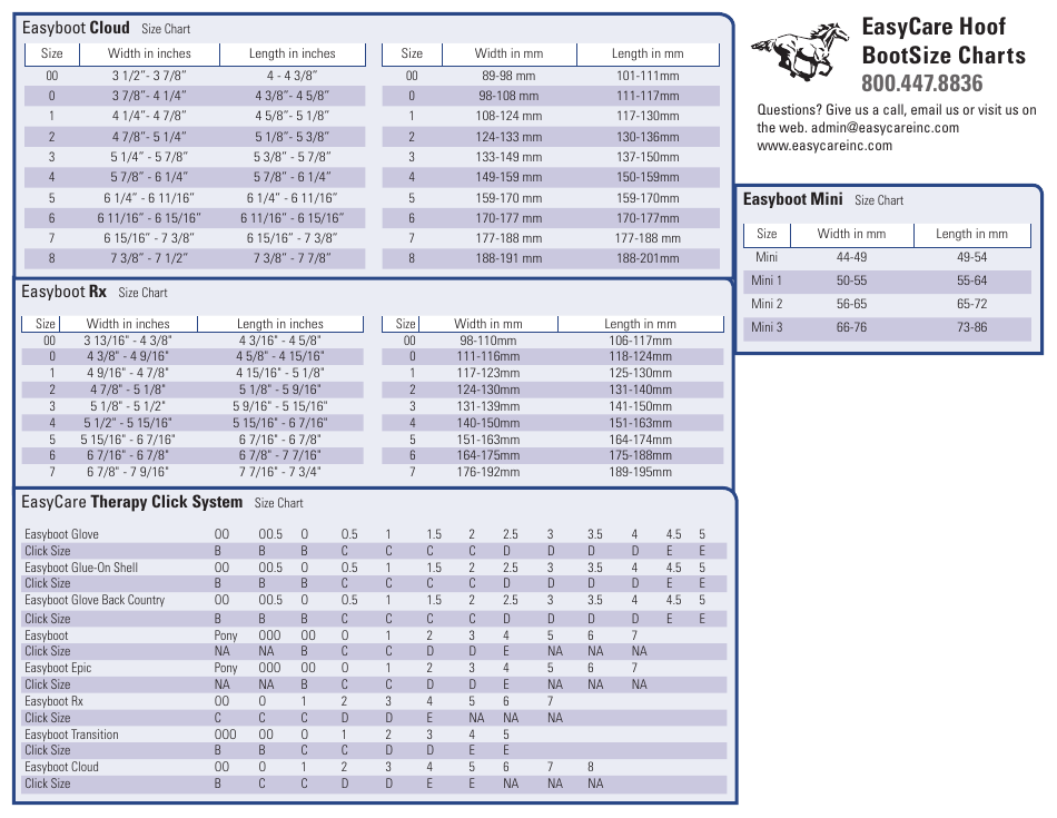 Hoof Boot Size Charts - Easycare, Page 3