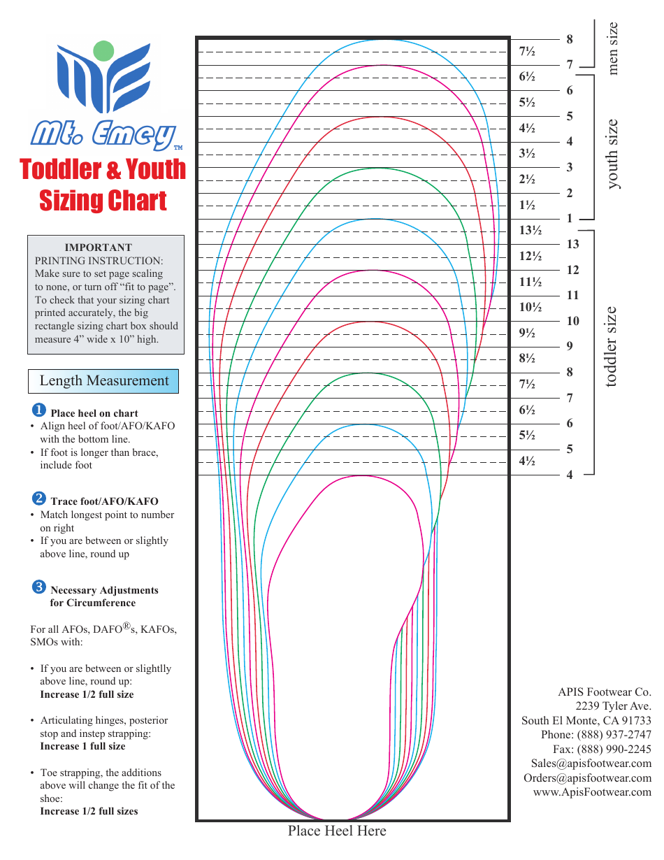 Toddler  Youth Foot Sizing Chart, Page 1