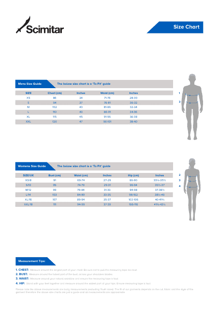 Running Clothes Size Chart - Scimitar Download Pdf
