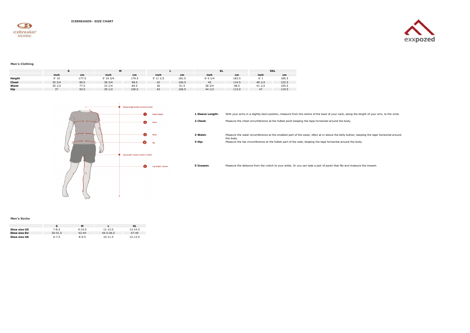 Women, Men and Childrens Clothing Size Chart - Icebreaker, Page 1