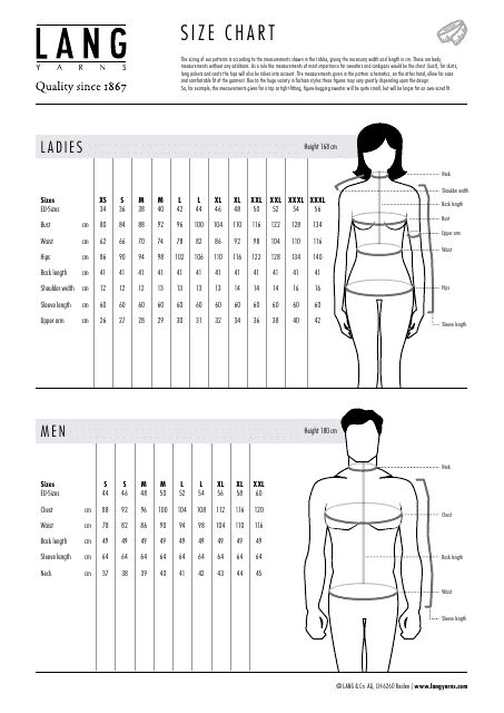 Women, Men and Children's Size Chart - Lang Yarns