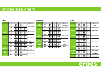 Document preview: Shoes Size Chart - Crocs