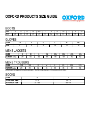 Document preview: Size Chart - Oxford