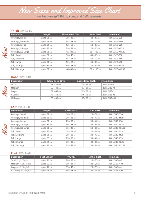 Thigh, Knee, and Calf Compression Garment Size Chart - Readywrap Download Pdf