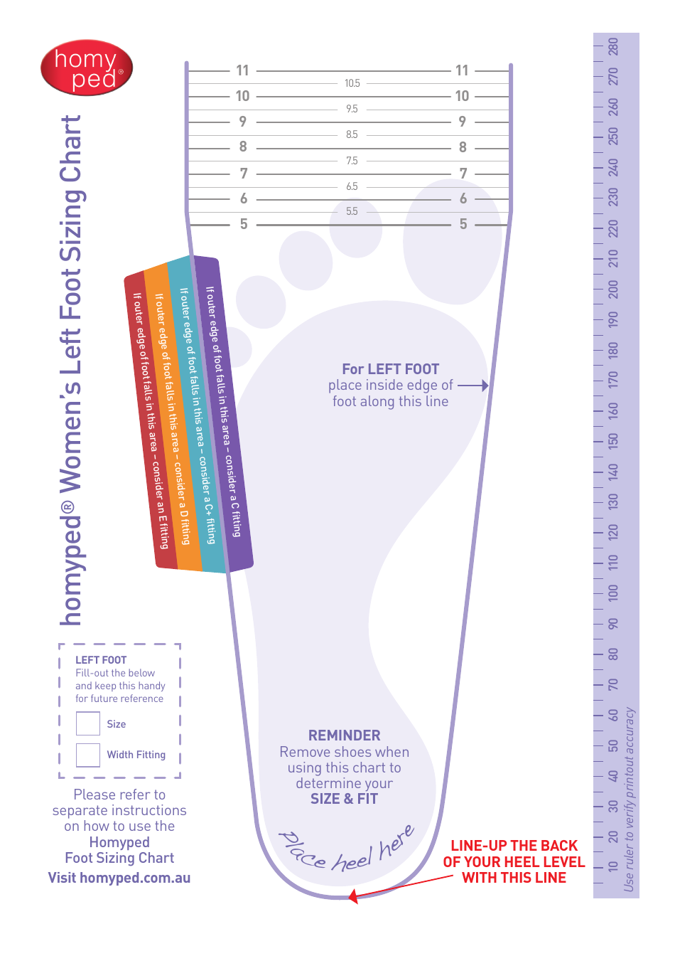 Women's Foot Sizing Chart - Homyped Download Printable PDF | Templateroller