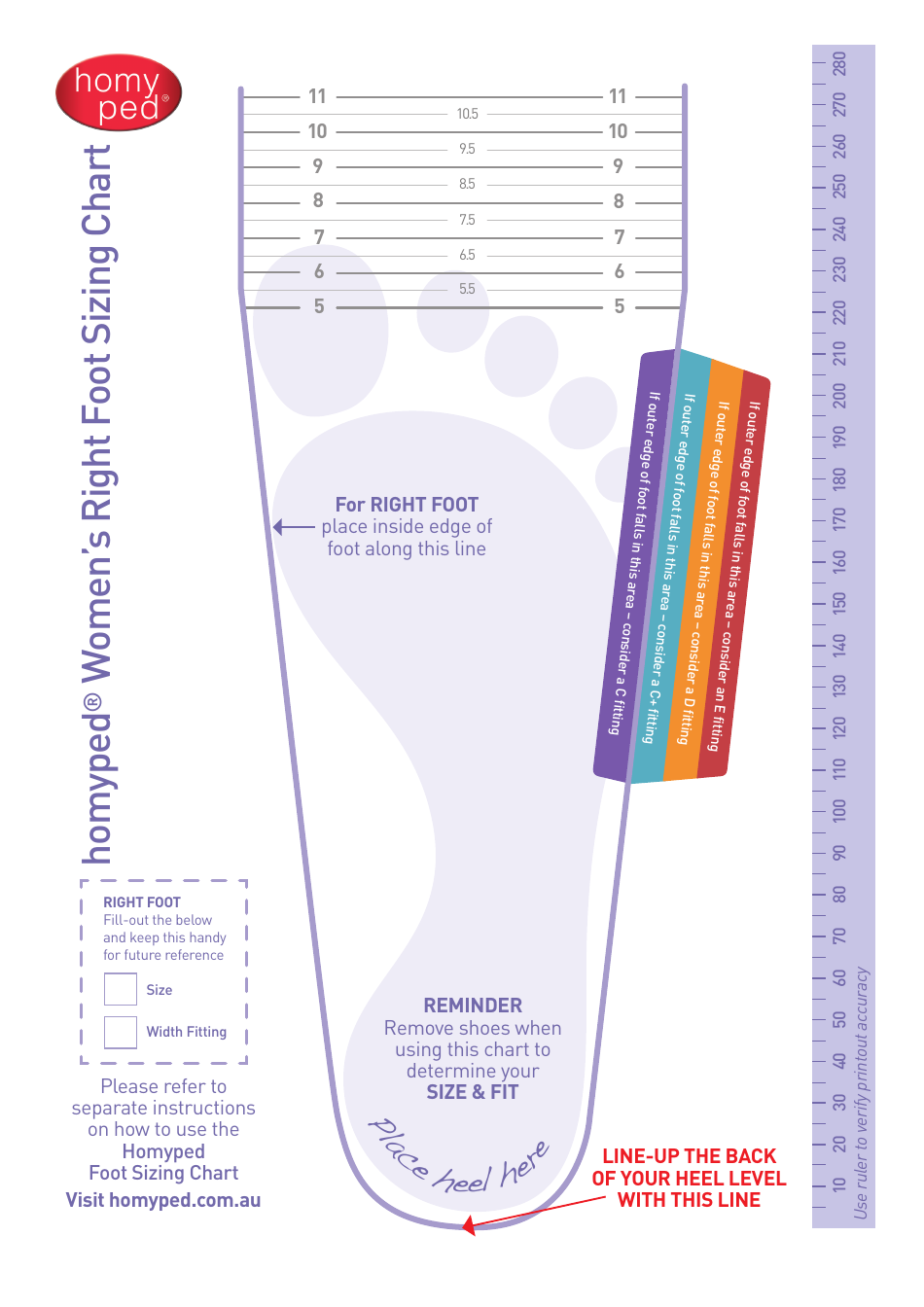 Women's Foot Sizing Chart - Homyped Download Printable PDF | Templateroller