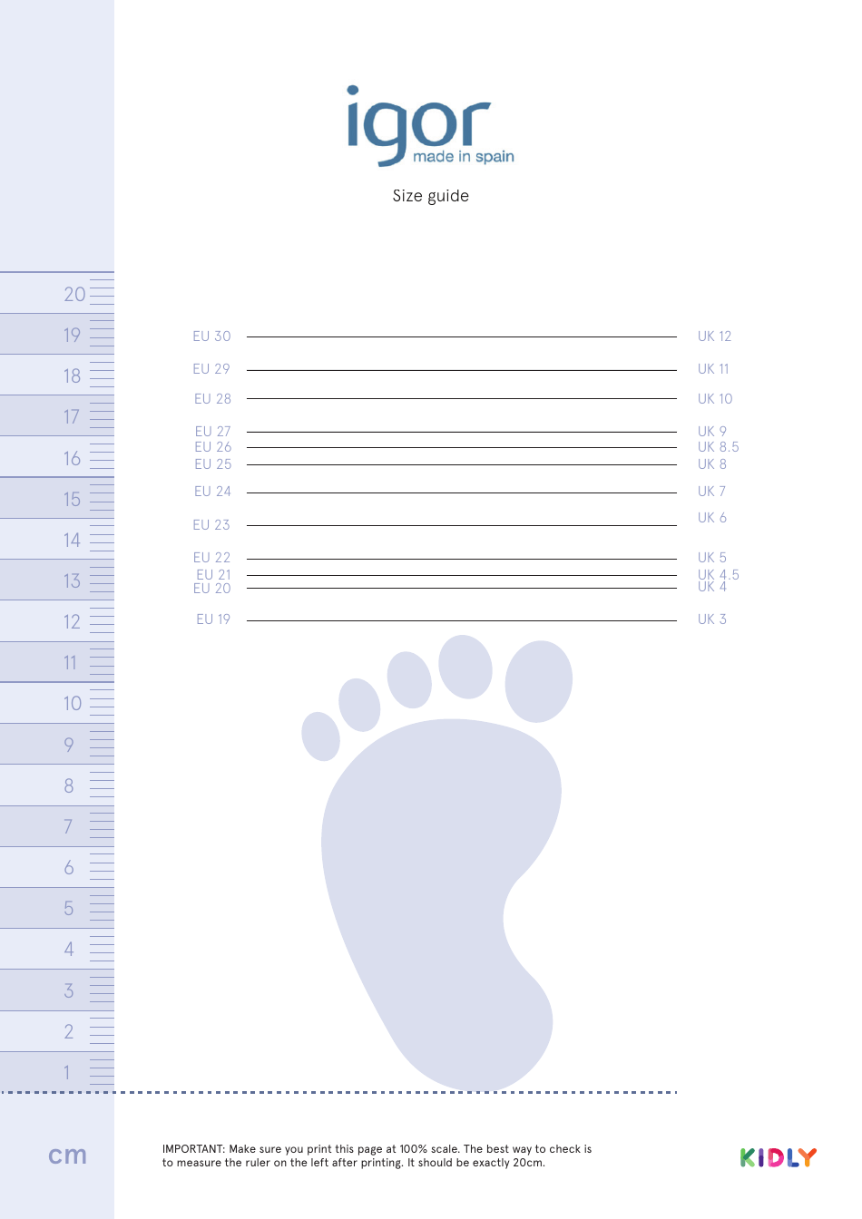Childrens Foot Size Chart, Page 1