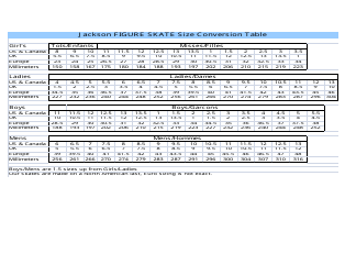 Document preview: Figure Skate Size Conversion Table - Jackson