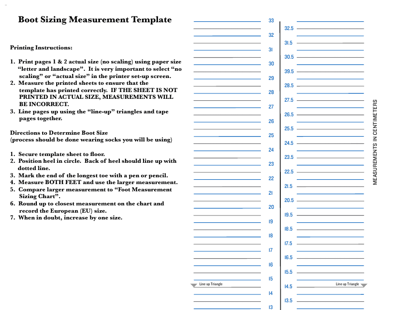 Boot Sizing Measurement Template
