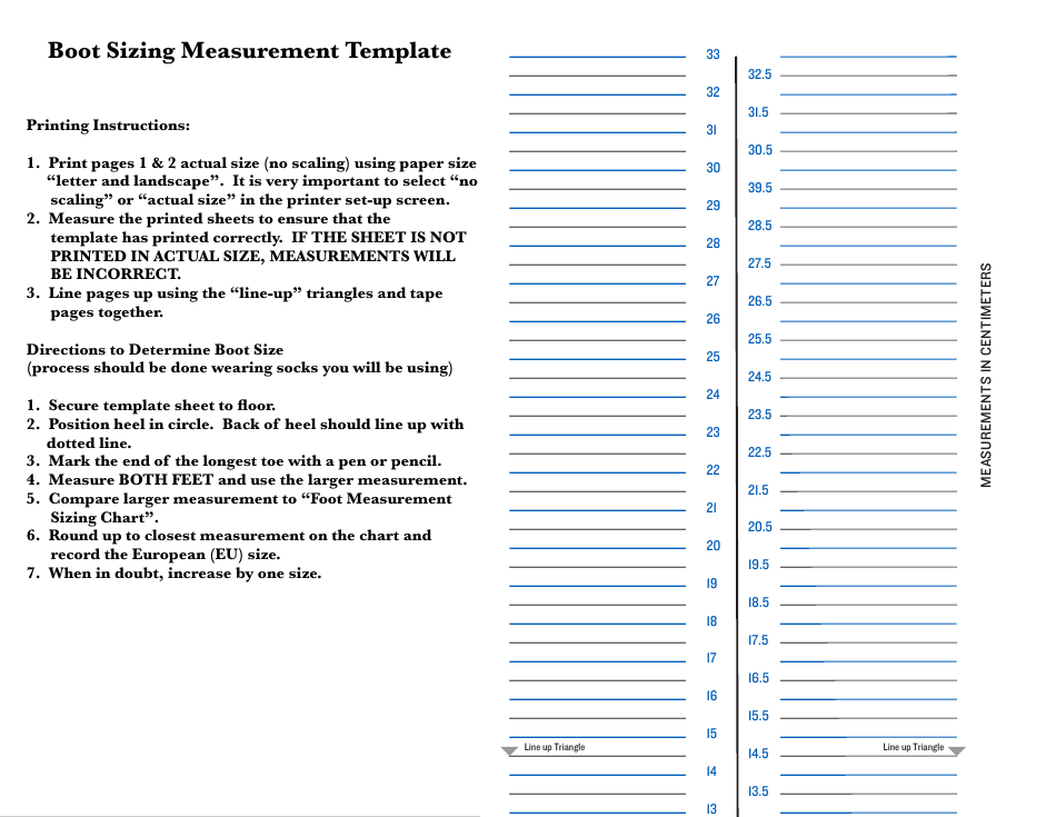 Boot Sizing Measurement Template, Page 1