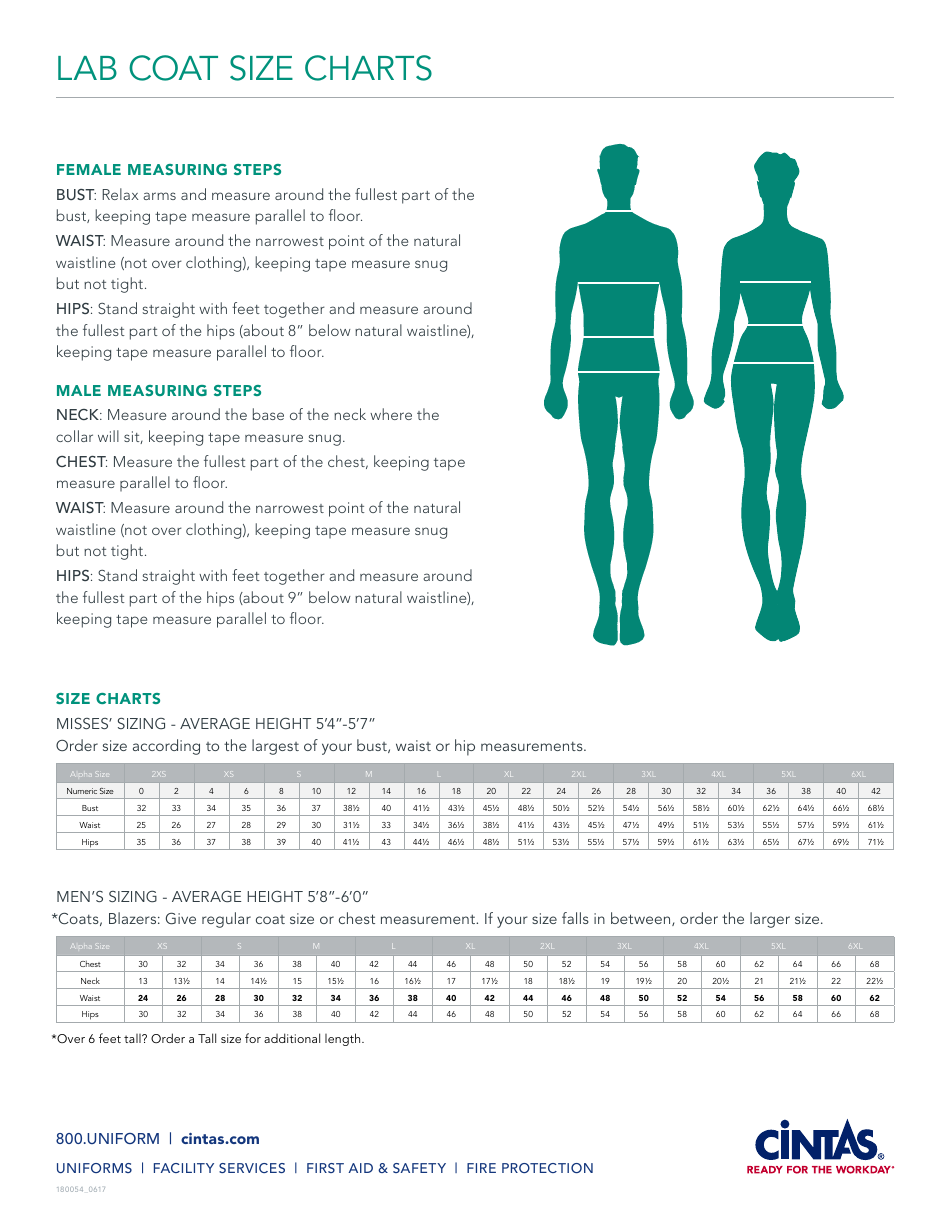 Lab Coat Size Charts, Page 1