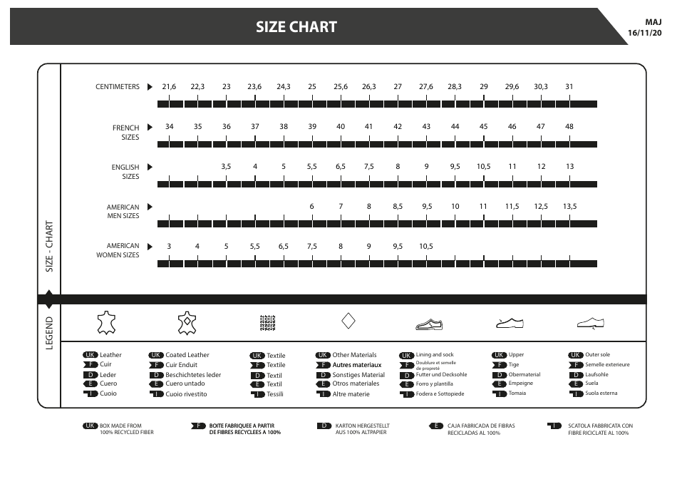 Shoe Size Chart, Page 1