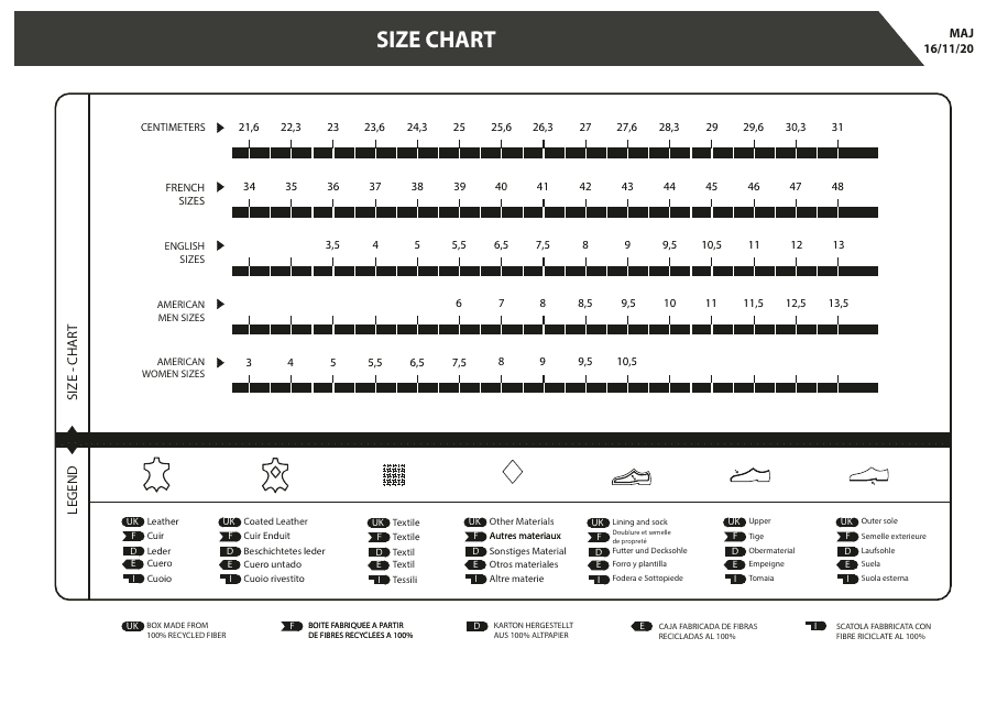 Printable Adult Shoe Size Chart Uk