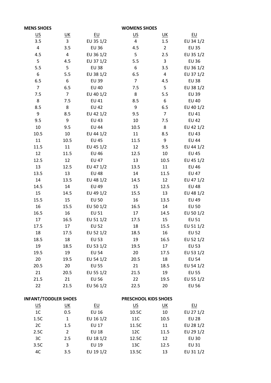 Shoe Size Conversion Table Download Printable PDF Templateroller shoe-size-conversion-table-download-printable-pdf-templateroller