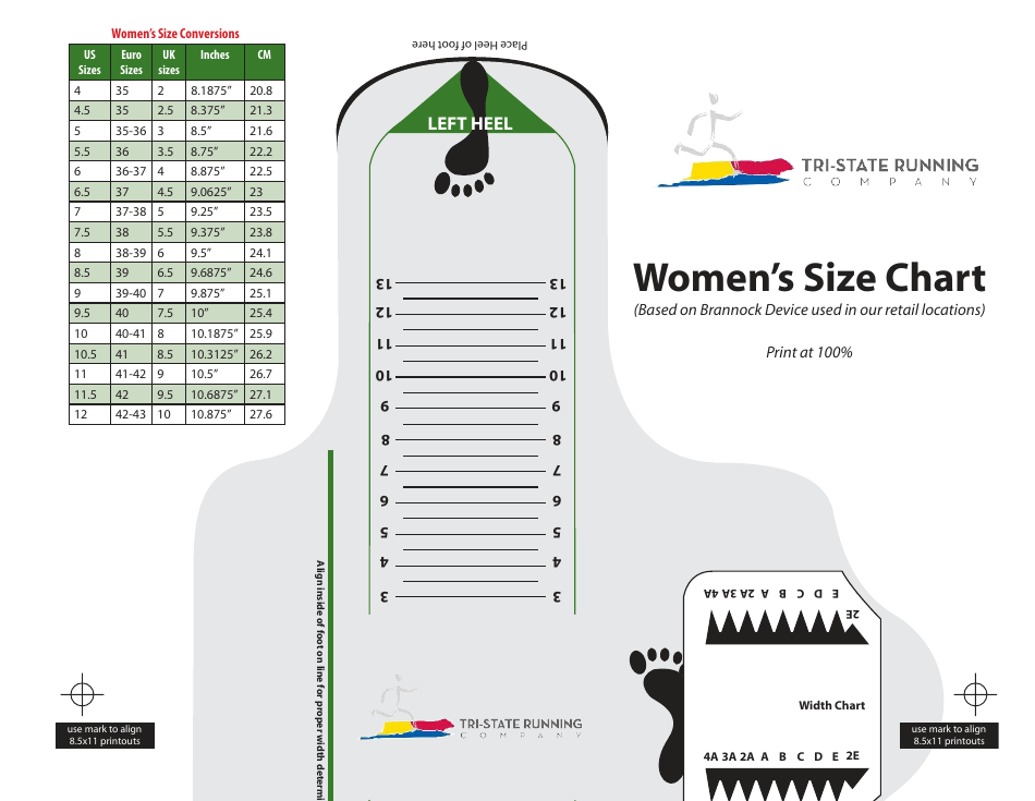 Womens Foot Size Measuring and Conversions Chart, Page 1