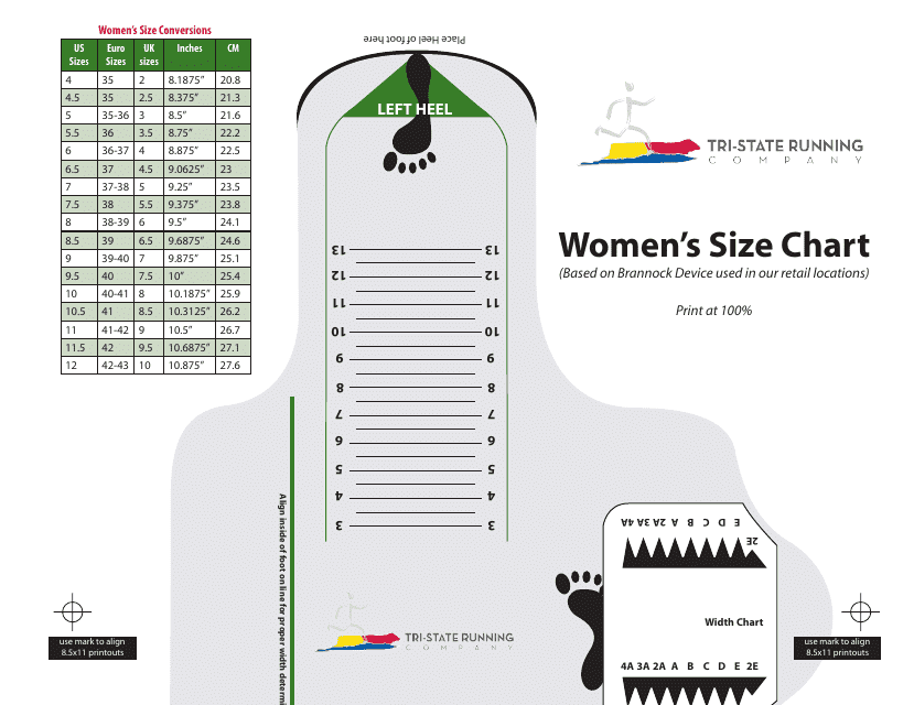 Women's Foot Size Measuring and Conversions Chart
