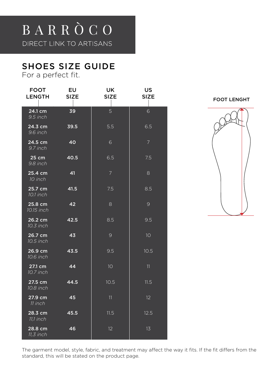 Shoe Size Guide - Barroco, Page 1