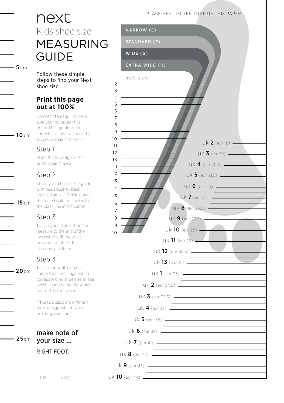 Kids Shoe Size Measuring Chart (UK Size) Download Printable PDF ...