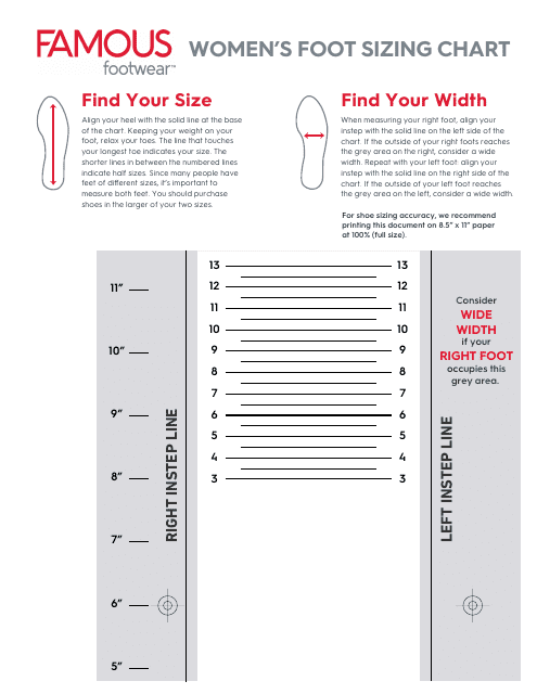 Women's Foot Sizing Chart - Famous
