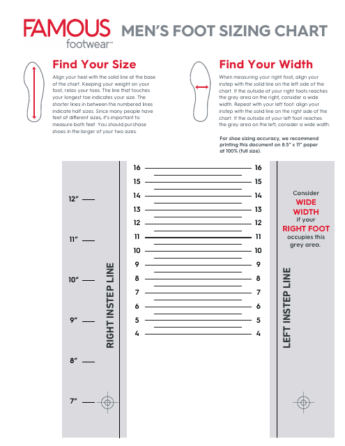 Men's Foot Sizing Chart - Famous Download Printable PDF | Templateroller